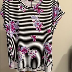 St. John's Bay Black and White Striped Floral Tee